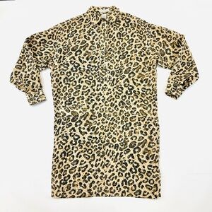 90s leopard silk dress Express long sleeve Y2K relaxed fit Small